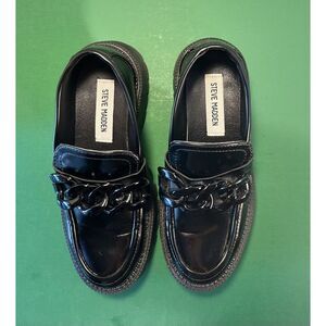 Steve Madden Women's/Girls Black Chunky Platform Loafers w/ chains Size 5 Bianca